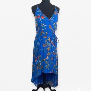 Allison Joy High Low wrap-style Blue Floral spaghetti strap Dress XL
